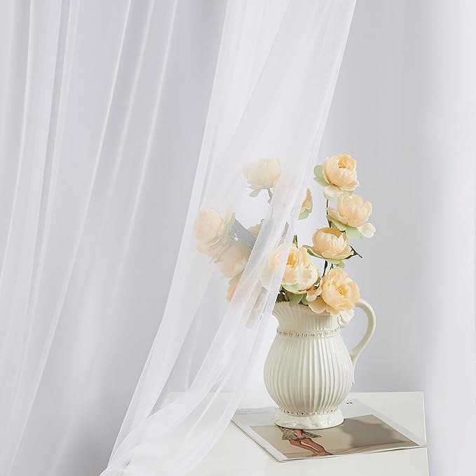 Bujasso White Full Blackout Curtain Panels with Sheer Overlay Mix and Match Double Layer Thermal Insulated Window Treatment Set for Living Room White Drapes with Tiebacks Grommet Top 54" Wx63 Lx2