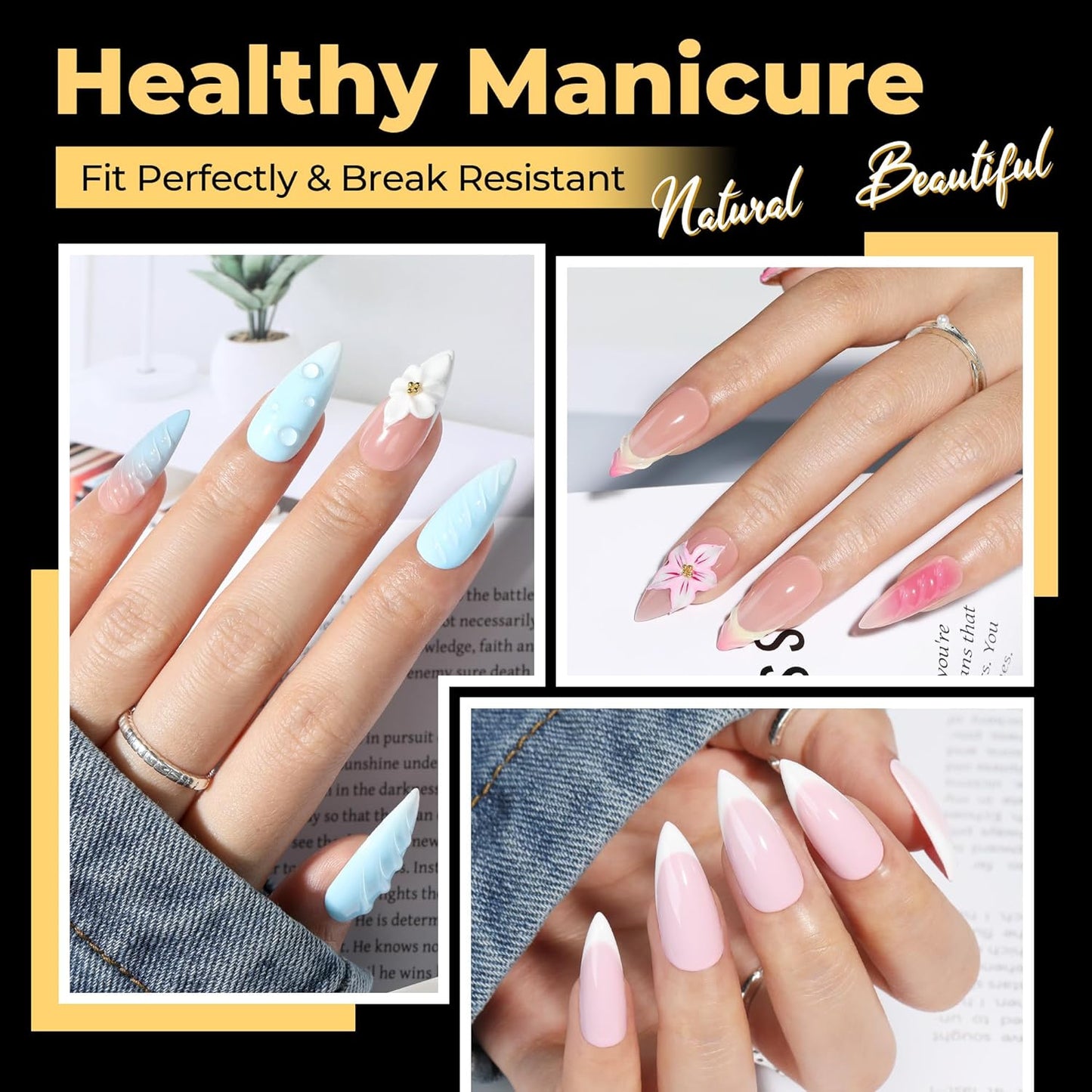 UNA GELLA Halloween Stiletto Press on Nails, 600 Pcs Medium Stiletto Nail Tips Almond Shape Pre Etched Full Cover Soft Gel Nails Tips for Nail Extensions Art DIY Salon 12 Sizes at Home