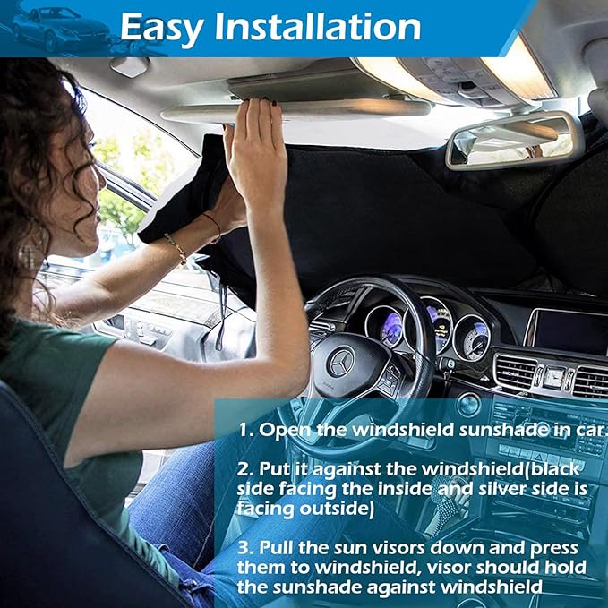 IC ICLOVER Car Windshield Sun Shade, 210T Ployester Foldable Front Window Sun Visor Protector Sun Protection Shield, Blocks Heat and UV Rays, Keep Your Car Cool, Fits SUV, Van, MPV, Trucks (X-Large)