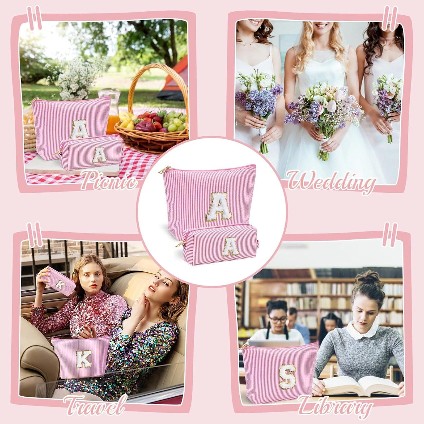 YOOLIFE Birthday Gifts for 3 4 5 6 7 8 9 10 11 12 13 Year Old Girls - Personalized Cute Pink Initial Birthday Gifts for Kids Makeup Bag for Girls Daughter Sister Teacher Friend Girlfriend K