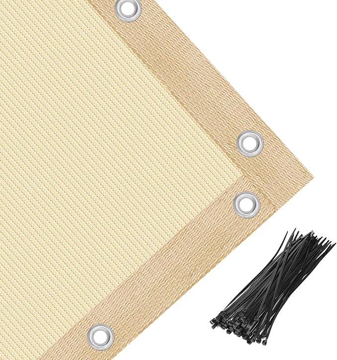 Amagenix 90% Pergola Shade Cover 15' X 24' Sun Shade Cloth with Grommets for Outdoor Garden Patio Porch, Commercial Grade 200 GSM - Cable Zip Ties Included (We Customized) GN108, Wheat