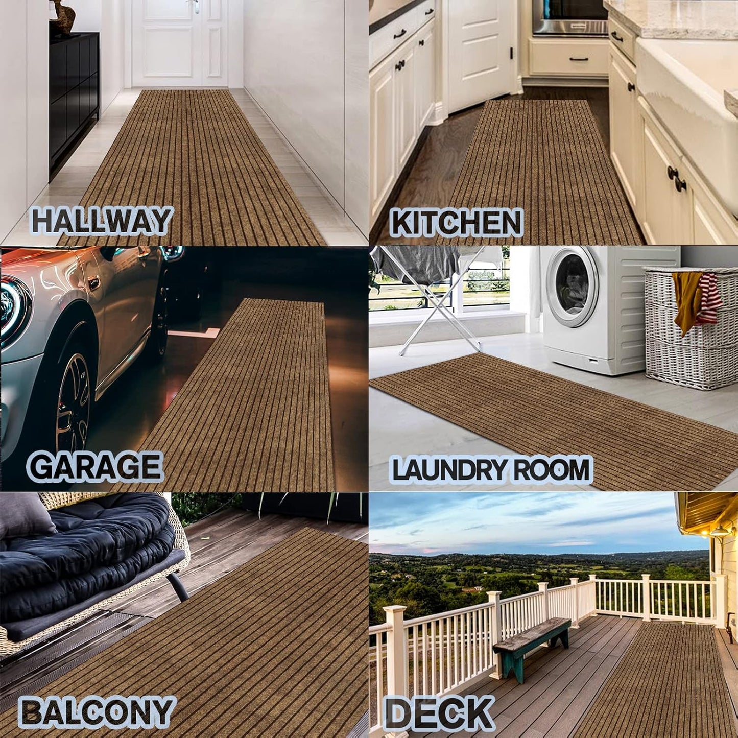 Custom Size Backed Non-Slip Area Rugs Runner, Easy Clean, Waterproof Runner Rugs for Hallway Entryway, Kitchen, Laundry, 4FT x 22FT, Brown Stripe