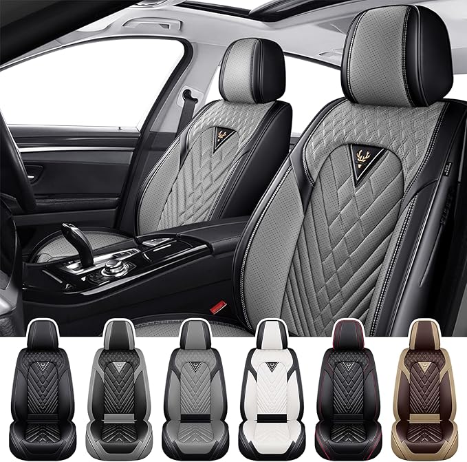 Truck Seat Covers for Chevy Silverado 2500 2007-2026, Waterproof Premium Leather Full Coverage Car Seat Cover, Muscle Sport Style Auto Interior Seat Cover Sets (Front Set/Black Gray)