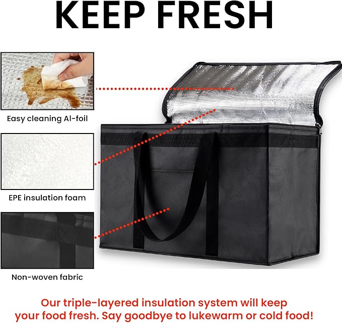 NZ home Insulated Bags for Food Delivery (2XL) Grocery Shopping Cooler Bag, Pizza Delivery, Hot & Cold Catering Tote, Reusable, Foldable & Heavy Duty (Green)