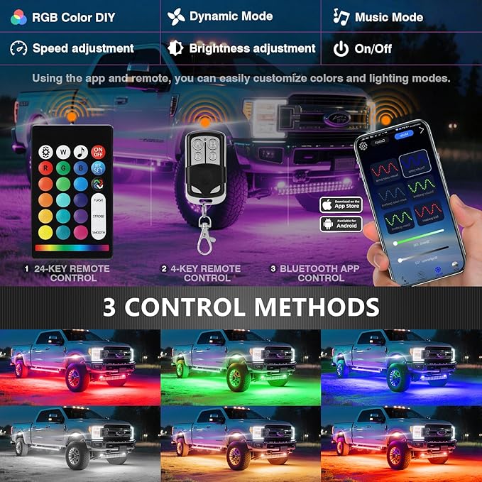 20 Pods Segmented Alloy RGB LED Rock Lights for Semi Trucks Trailer Pickup Offroad Boat RV, Waterproof Shockproof Metal Underglow Kit with APP/RF Control Sync Music Multicolor Underbody Fender Light