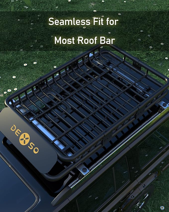 DEXSO 64" x 50" Universal Roof Rack Basket, 200 Lbs Capacity Rooftop Cargo Carrier Basket with Extension Luggage Rack Heavy Duty for SUVs, Trucks, Vehicles