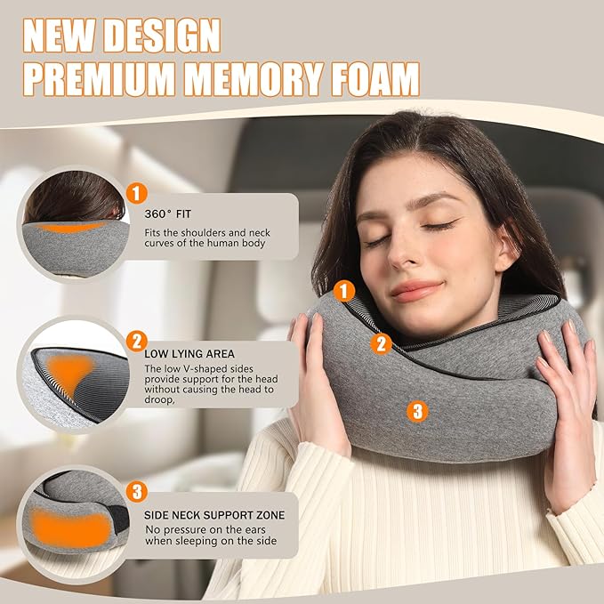 Travel Pillow Head Support Memory Foam Neck Pillow Support Pillow,Luxury Compact Lightweight Quick Pack for Camping,Traveling,Sleeping Rest Cushion,Gift for Traveler