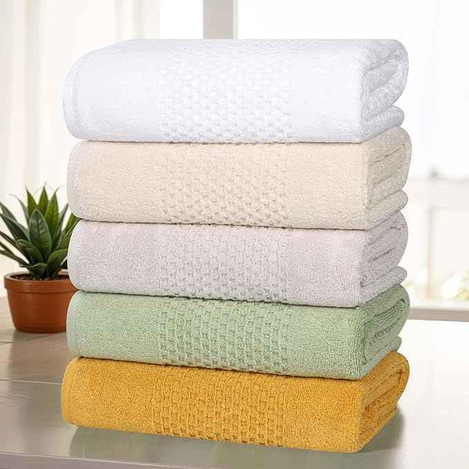 Superior Playa Zero Twist Cotton Medium Weight Towels, for Guest Bath, Bathroom, Shower, Spa, Plush, Quick Dry, Ultra-Soft Towels, Bath Essentials, Waffle Textured, 12 Piece Assorted Towel Set, Green