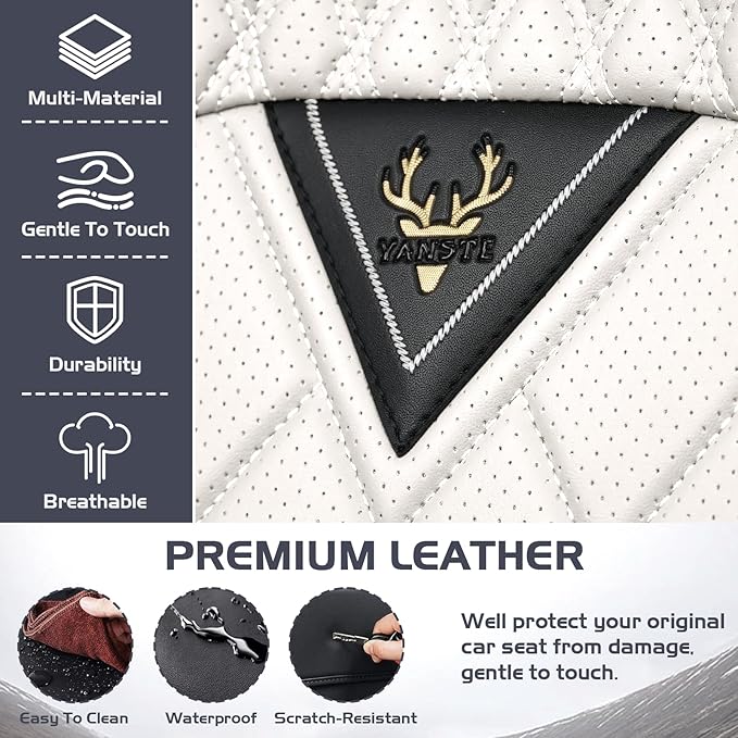 Truck Seat Covers for Ford F150 2009-2026, Waterproof Premium Leather Full Coverage Car Seat Cover, Muscle Sport Style Auto Interior Seat Cover Sets (Full Set/Black White)
