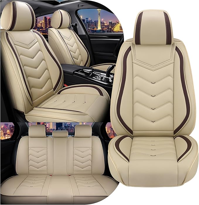 CTDS Car Seat Covers for Nissan Altima 2001-2026, Stylish Sport Seat Cover, Premium Nappa Leather Car Seat Cover. Automobile Seat Covers Sets.(Standard 5 Seats/Beige)