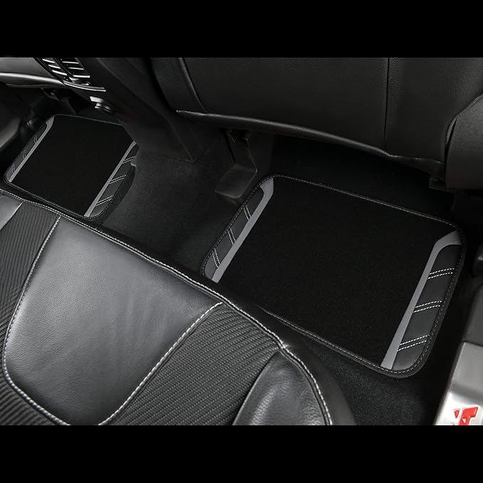 CAR PASS Leather Steering Wheel Cover and Waterproof Car Floor Mats,Microfiber Universal Car Combo Fit for 95% Sedan,SUV,Cars,14.5-15inch Sporty Anti-Slip Safety Comfortable Design(Black＆Gray)