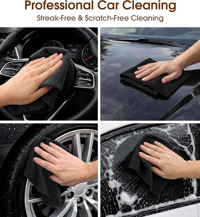 KitchLife Microfiber Cleaning Cloth Roll, 200 Pack - Tear-Away Microfiber Paper Towels, Lint-Free, Reusable, Washable for Kitchen, Car, Dishes, and Sensitive Surfaces (Black)