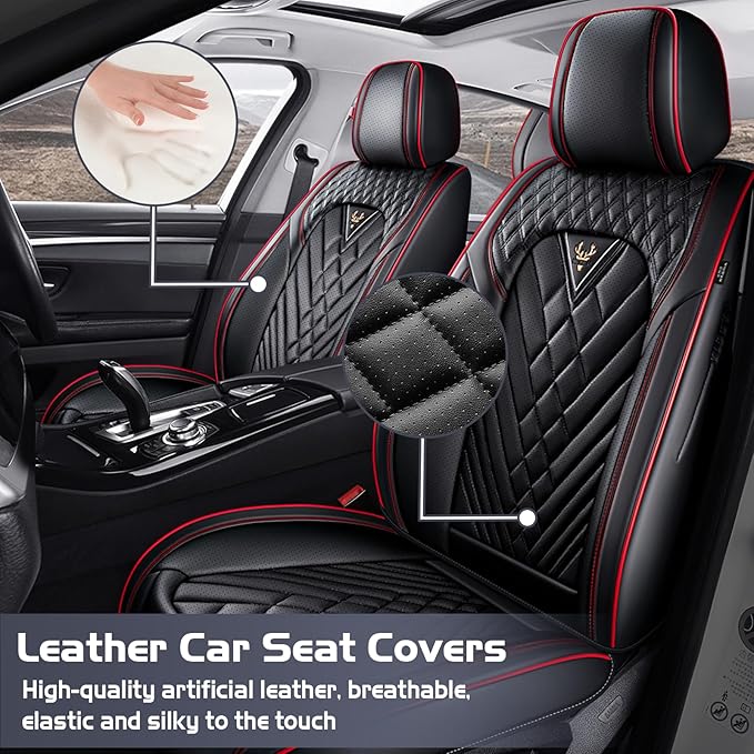 Truck Seat Covers for Ram 3500 2009-2026, Waterproof Premium Leather Full Coverage Car Seat Cover, Muscle Sport Style Auto Interior Seat Cover Sets (Full Set/Black Red)