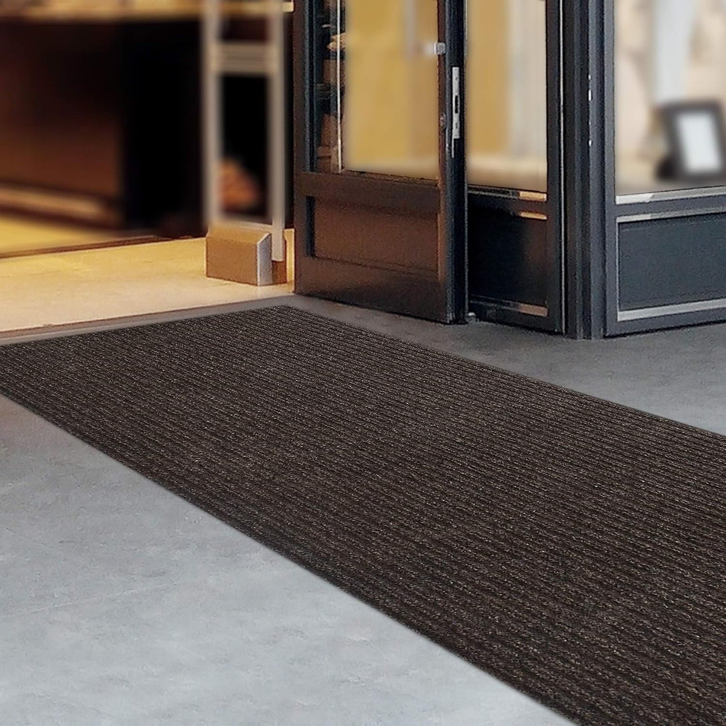iCustomRug Spartan Weather Warrior Indoor/Outdoor Utility Ribbed Carpet Runner with Non-Slip Thermoplastic Rubber Backing, 3ft X 24ft in Brown