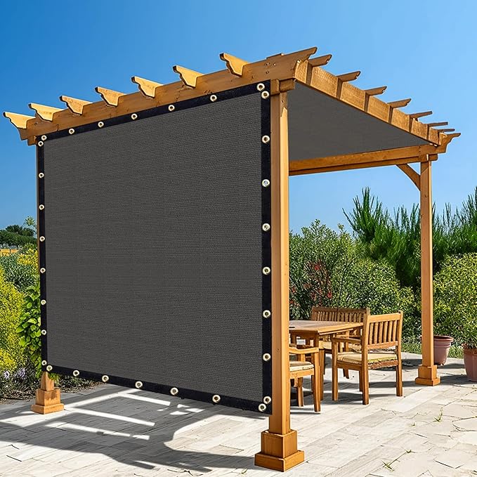 Amagenix 90% Pergola Shade Cover 9'X 11' Dark Gray Sun Shade Cloth with Grommets for Outdoor Garden Patio Porch-Commercial Grade 200 GSM-Cable Zip Ties Included (We Customized)