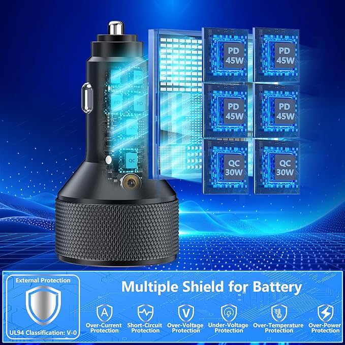 Car Charger USB C, Rombica 6 Port 120W USB-C&USB-A Car Power Cigarette Lighter Adapter Dual 45W PD/QC Multiport Type C Fast Charger for iPhone 17 17 Pro Max 16 15 14 13 12 11/Galaxy S26 S25/Pixel/iPad