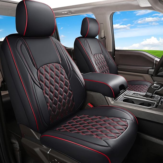 Huidasource Tacoma Seat Covers, Full Coverage Waterproof Truck Seat Cover Fit for Toyota Tacoma 2016-2023 Double & Crew Cab SR, SR5, Limited, TRD Pro, TRD Sport, TRD Off-Road (Front Pair/Black&Red)