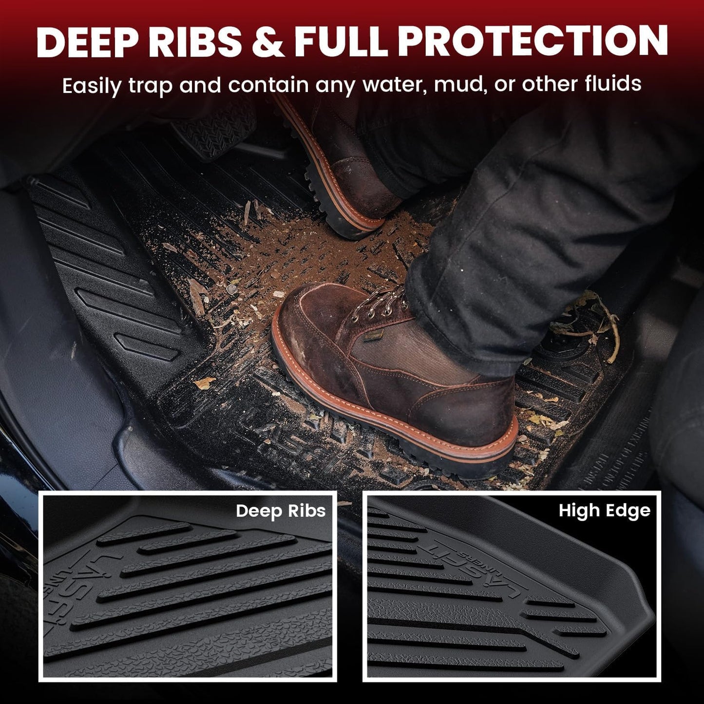 LASFIT Floor Mats & Cargo Liner Fit for Mazda 3 2025 2024 2023 2022 2021 2020 2019(Only Fits Sedan Models) All Weather TPE Floor Liners Front & Rear Row Full Set Accessories - Black