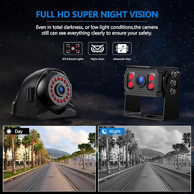 4K RV Backup Camera System 10.36" Quad Split Touchscreen Monitor 4 1080P HD Rear View Cameras DVR Recording Bluetooth Music USB Video Play IP69 Waterproof Night Vision for Trailer RV Truck etc
