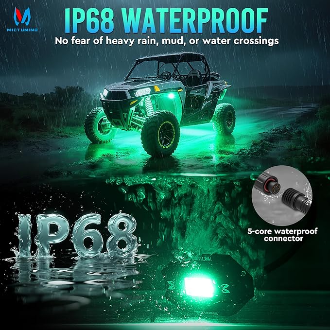 MICTUNING C1 16 Pods RGBW LED Rock Lights - Multicolor Underglow Neon Light Kit with Bluetooth Controller, APP Control