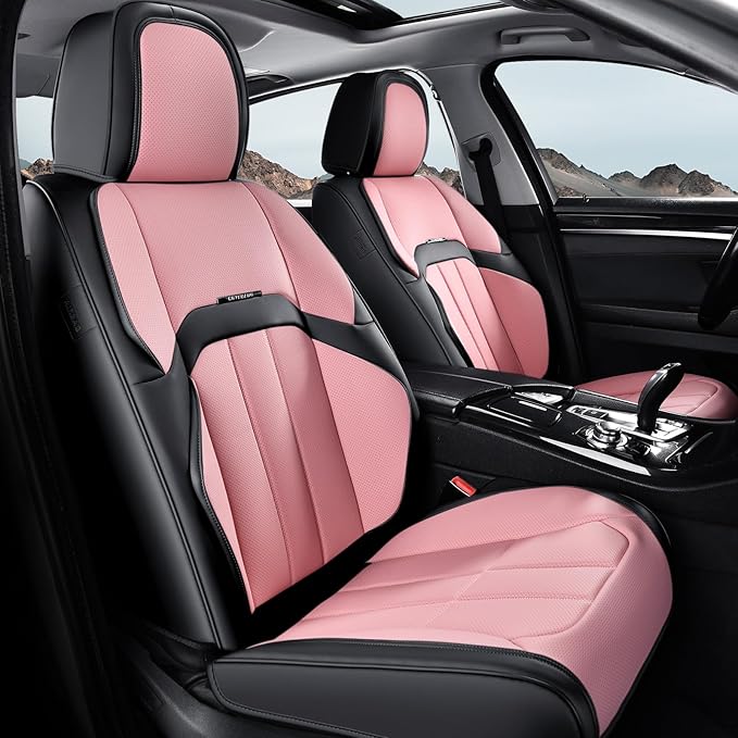 Coverado Car Seat Cover, Cover for Cars Full Seat, Premium Leather, Universal Fit Waterproof Seat Protectors, Car Seat Cushion Non-Slip for Most Cars-Blackpink