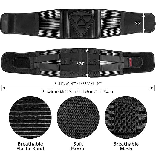 ORTONYX Lower Back Support Belt for Men and Women, Heavy Wok Lifting, Back pain Relief, Herniated Disc, Sciatica/Black XL