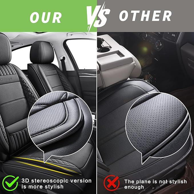 Chezope Leather Seat Covers, Beige Car Seat Covers Front Pair, Breathable Car Seat Protectors, Wear-Resistant Car Accessories, Universal Fit for Most Cars,SUVs Truck (Beige-Stripes, Front Pair)