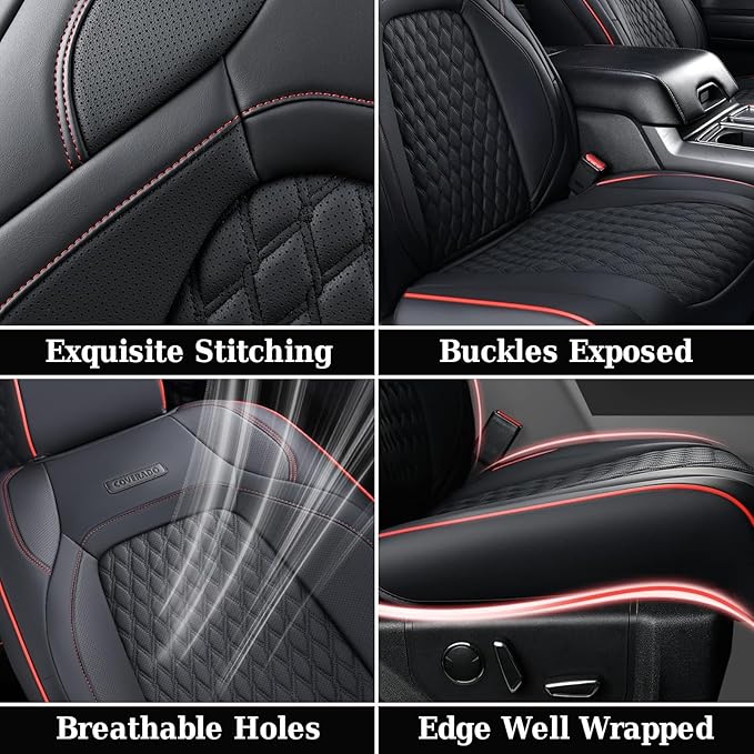 Coverado Seat Covers Full Set for Jeep Wrangler, Waterproof Car Seat Covers for Automotive Truck Seat Covers Custom Fit for 2013-2017 Jeep Wrangler JK Seat Covers for Cars 2 Door(Red Line)