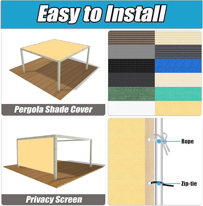 Amagenix 90% Shade Fabric 5'X 21' Sand Sun Shade Cloth with Grommets for Pergola Replacement Shade Cover Canopy, Heavy Duty, Cable Zip Ties Included (We Customized)