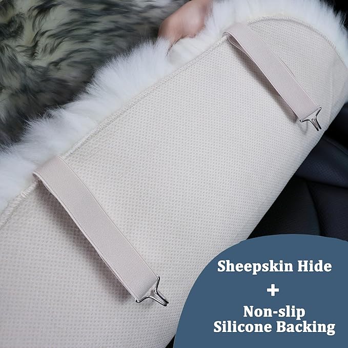 OGLAND 2 Pack Fluffy Sheepskin Car Seat Cover-Fuzzy Fur Auto Cushion for Universal Automotive Protector (Linen Color, 2 Pcs Front Seat Cover)