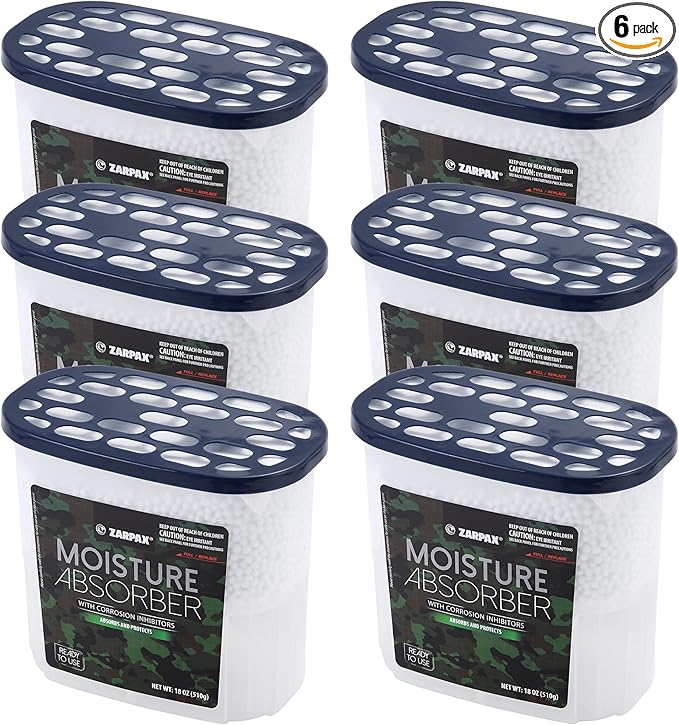 ZARPAX Moisture Absorber Corrosion Inhibitors Gun & Gear 17.6 oz/500g | Removes Moisture, Damp & Humidity | Odor Absorber | Moisture Trap for Bathroom, Closet, Kitchen | Set of 6
