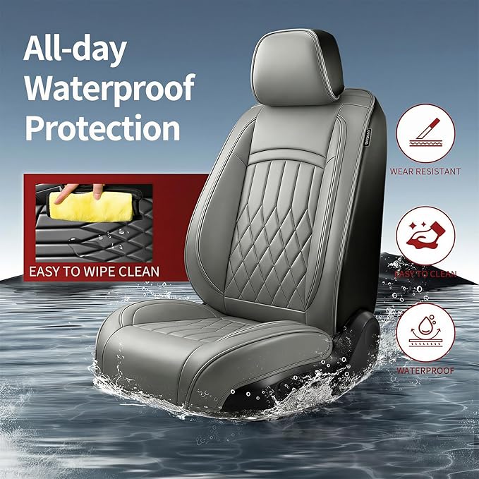 Fit TLX Car Seat Covers for Acura TLX 2014-2026 - Premium Leather, Waterproof, All-Weather, Airbag Compatible, Breathable, Easy Install, Seat Protectors, Only 2 Front seat Covers, Gray