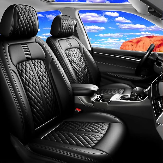 Fit Bolt Car Seat Covers for Select Chevrolet Bolt/Chevy Bolt EUV 2017-2025 - Premium Full Coverage Leather, Airbag Compatible, Waterproof & All Weather Seat Cushion Protector, Full Set, Black