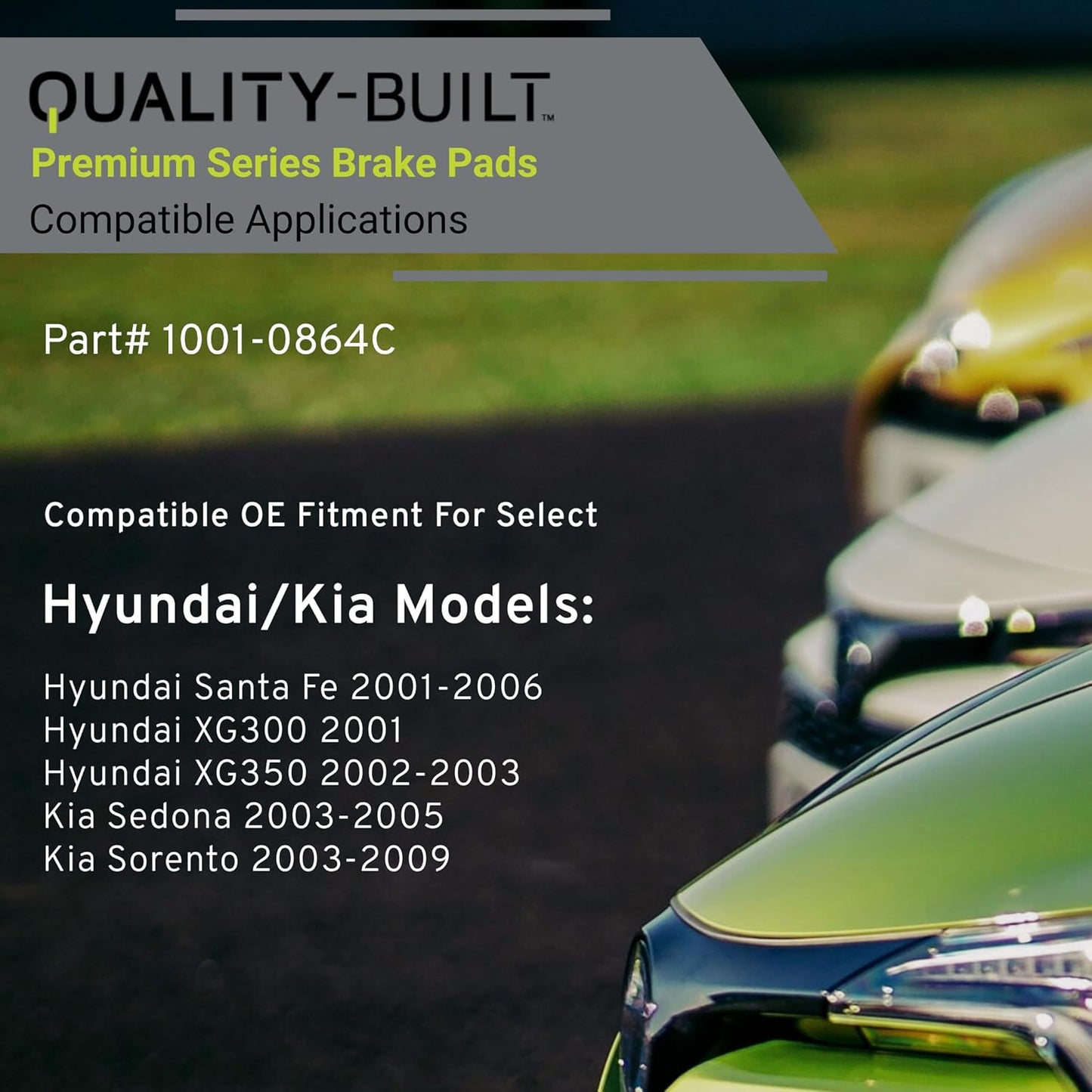 Premium Ceramic Front Brake Pads (1001-0864C) Compatible with Hyundai Santa Fe 2001-2006, Hyundai XG300 2001-2001, Hyundai XG350 2002-2003, Kia Sedona 2003-2005, Kia Sorento 2003-2009