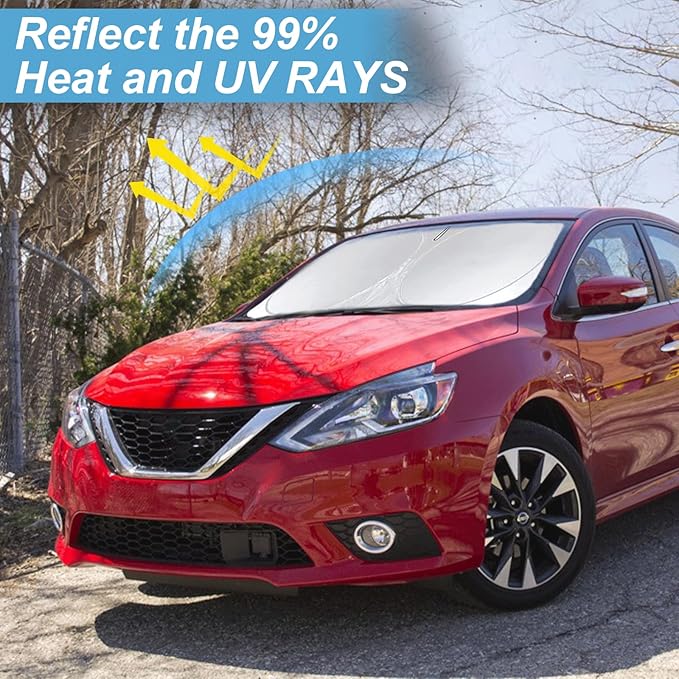 Custom Fit Sentra Windshield Sunshade for Nissan Sentra S, SV, SR, Sedan Accessories 2014-2019 Front Window Car Sun Shades Shield Cover for Windshield Foldable Sun Visor Protector Blocks UV Rays