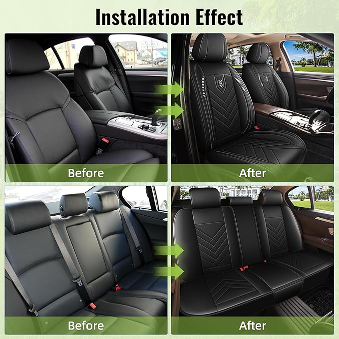 AOMSAZTO Car Seat Covers Full Set Fit for Nissan Rogue 2010-2025 2026 Waterproof Faux Leather Car Seat Cushions Automotive 5 Seat Covers Set（Black）