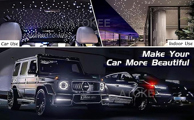 ATOKEE 16W Starlight Headliner Kit 600pcs 0.03in 13.1ft, Twinkle Small Size Fiber Optic Star Lights for Car with Bluetooth APP/Remote Control