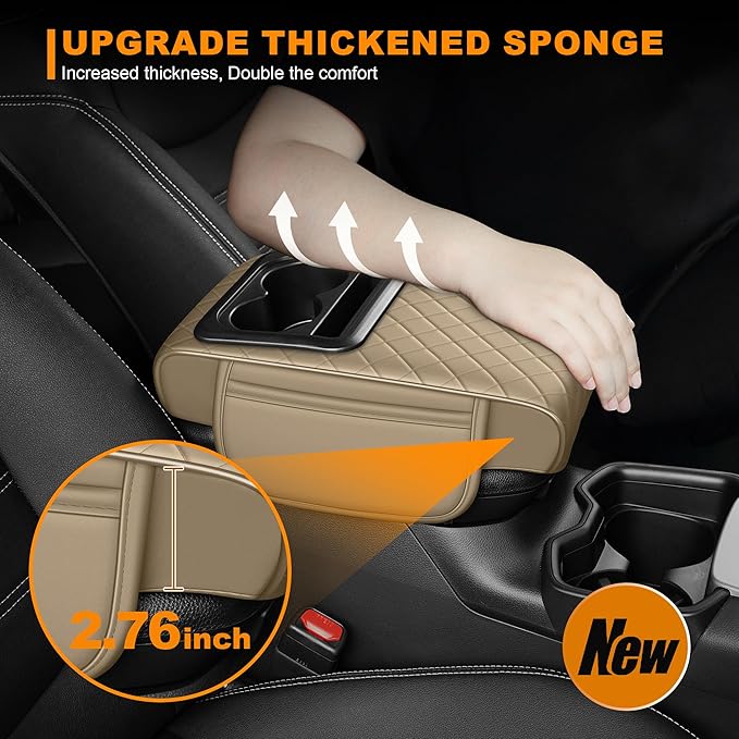 Armrest Cover for Car Fit for Jeep Wrangler - Center Console Cover with Cup Holders and 2 Storage Pockets(Beige)