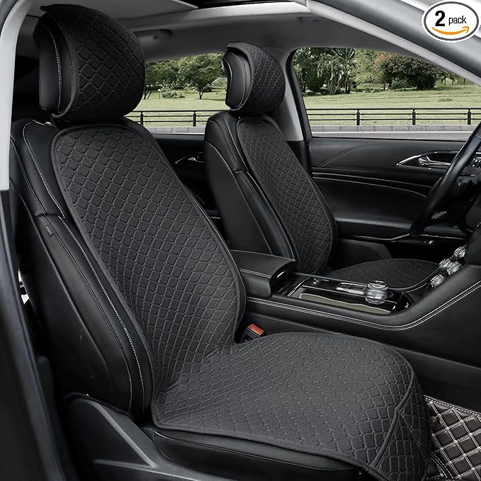 Linen Car Seat Covers for Cars, Front Car Seat Cover Protectors with Storage Bags, Anti-Slip & Soft Automotive Seat Cushion Universal Fit for Most Sedan, SUVs, Vehicles (Deep Grey)