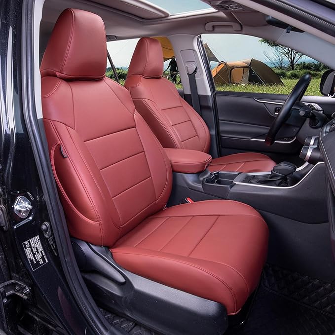 coverdream Rav4 Seat Covers Custom Fit for 2019-2025 Toyota Rav4 Hybrid(LE,XLE,XLE Premium,Limited) SUV,Fully Covered,Waterproof Leather Car Seat Protector(Full Set,Wine Red)