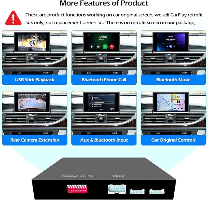 Wireless CarPlay + Android Auto + Mirroring Retrofit Decoder Box Kit, USB Stick Playback, Compatible with Audi A6 A7 C7 from 2016-2018 with MIB Version
