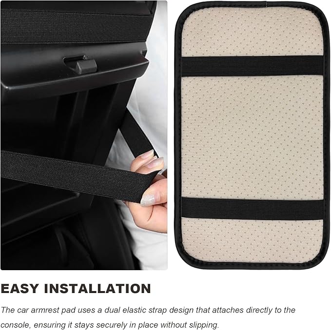 Car Armrest Storage Box Mat, Leather Embossing Auto Center Console Cushion Protective Pad, Anti-Scratch Waterproof Armrest Seat Box Protector for Most Cars Trucks SUVs (Black & Blue)