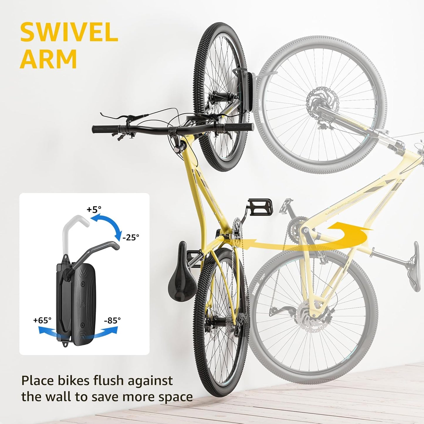 monTEK Swivel Bike Wall Mount – Garage Bike Hanger & Space-Saving Vertical Bike Rack for Garage & Apartment, Sturdy Bike Storage Hook Holds up to 66 lbs, Easy Installation & Scratch-Proof Design