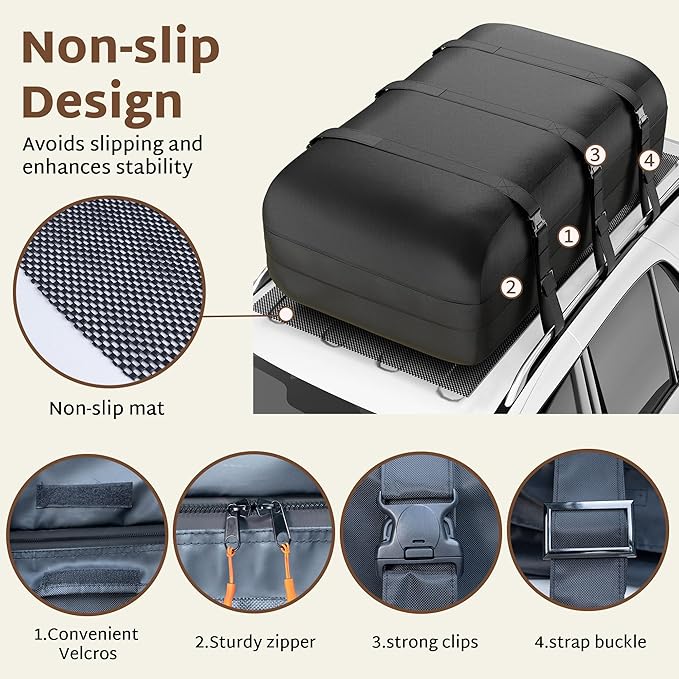 iBirdie Roof Rack Cargo Carrier 20.4 Cubic Feet, Soft-Shell Rooftop Cargo Box, Waterproof Heavy Duty 1200D for Car with/Without Roof Rack, Includes Anti-Slip Mat, Door Hooks, 52x40x17 inches