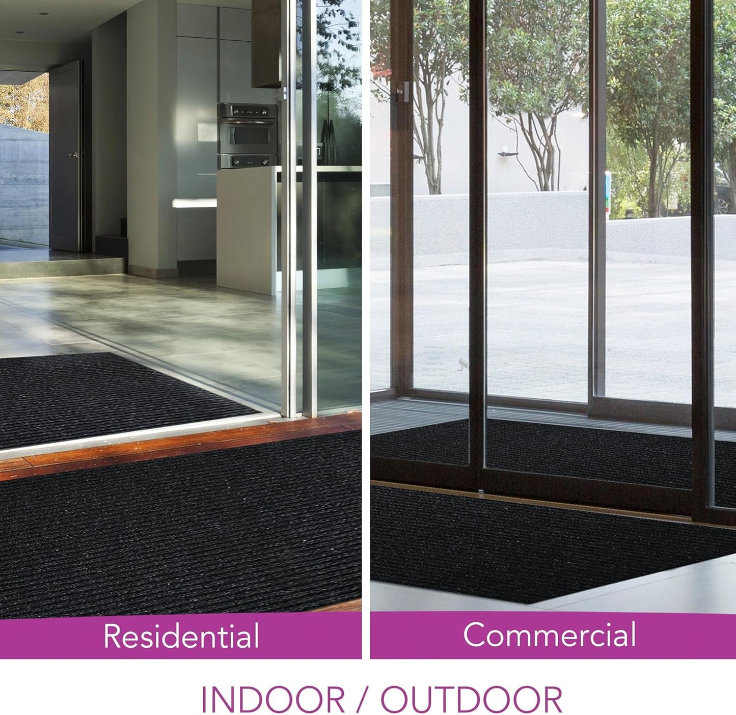 iCustomRug Spartan Weather Warrior Indoor/Outdoor Utility Ribbed Carpet Runner with Non-Slip Thermoplastic Rubber Backing, 28in X 54ft in Black