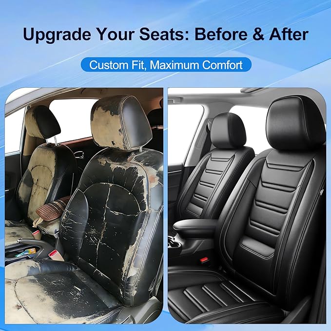 Fit Tahoe Car Seat Covers (Front Pair) for Select Chevrolet/Chevy Tahoe 2000-2025 2026 - Premium Full Coverage Leather, Waterproof & All Weather Seat Cushion Protector, Black