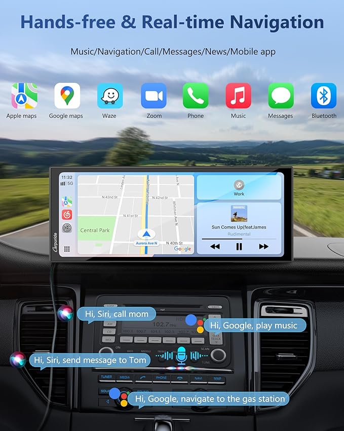 Carpuride Carplay Screen for Car with 4K Front Cam 11.26" Portable Car Play Touchscreen Wireless Carplay & Android Auto, Loop Recording, Voice Control, GPS Navigation, Mirror Link, No Backup Camera