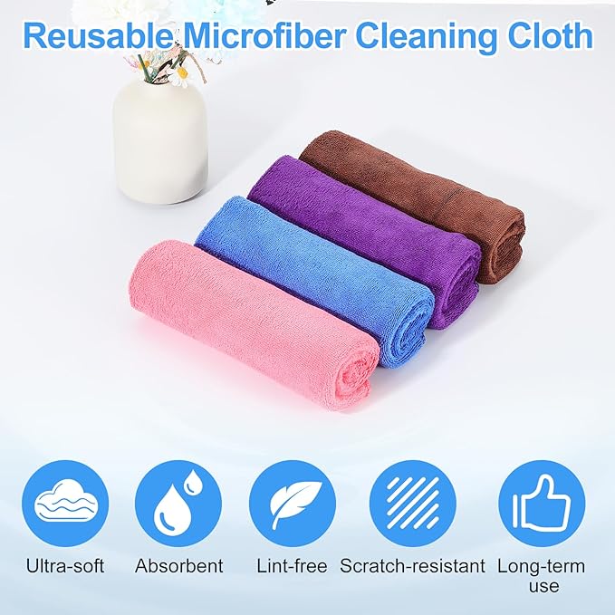 HARFINGTON 2 Pack Microfiber Cleaning Cloth, 30" x 14" Multi-Functional Cleaning Towels Reusable Absorbent Rags for Car Wash Kitchen Household Window Clean, Purple