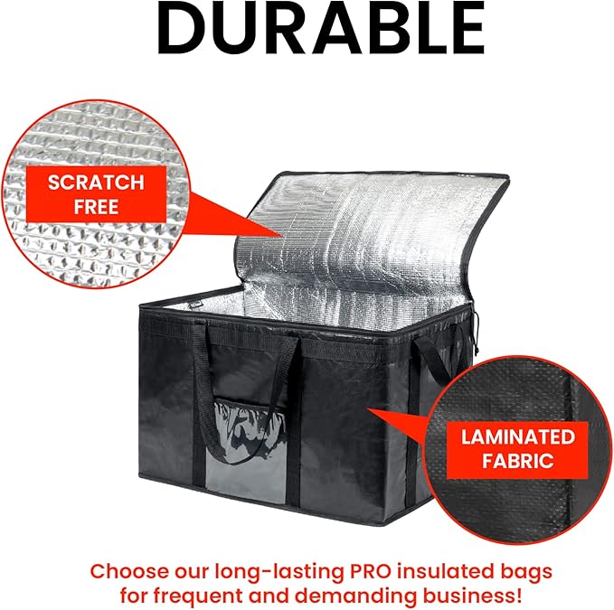 NZ home Insulated Bags for Food Delivery (3XL PRO) Grocery Shopping Cooler Bag, Pizza Delivery, Hot & Cold Catering Tote, Reusable, Foldable & Heavy Duty (Gray)
