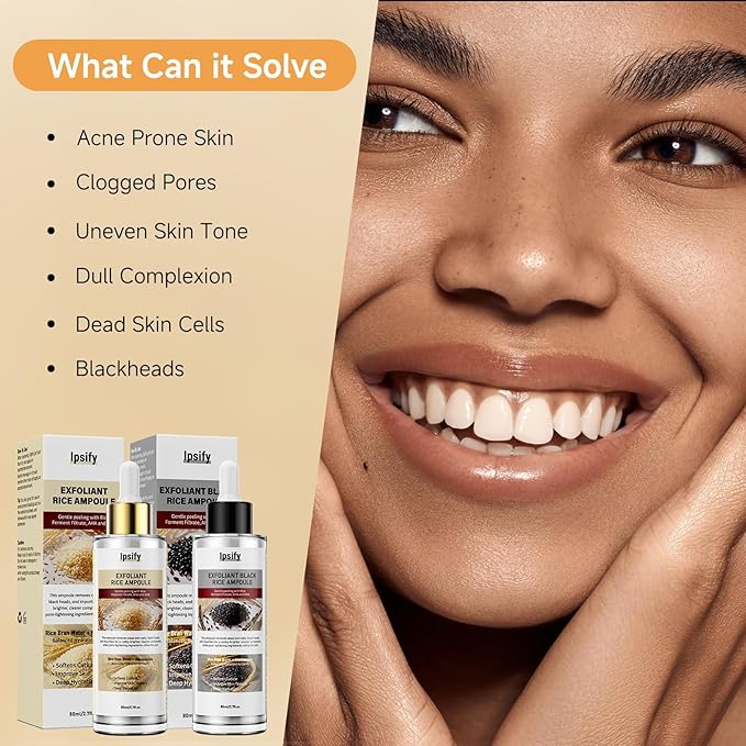 Peel Shot Glow Rice Ampoule, Black and White Rice Exfoliant for Face and Body, Rice Exfoliator for Faces Dead Skin Cells Remover, Face Peel Shot Serum for Softens Cuticle, 80ML (Black Rice)